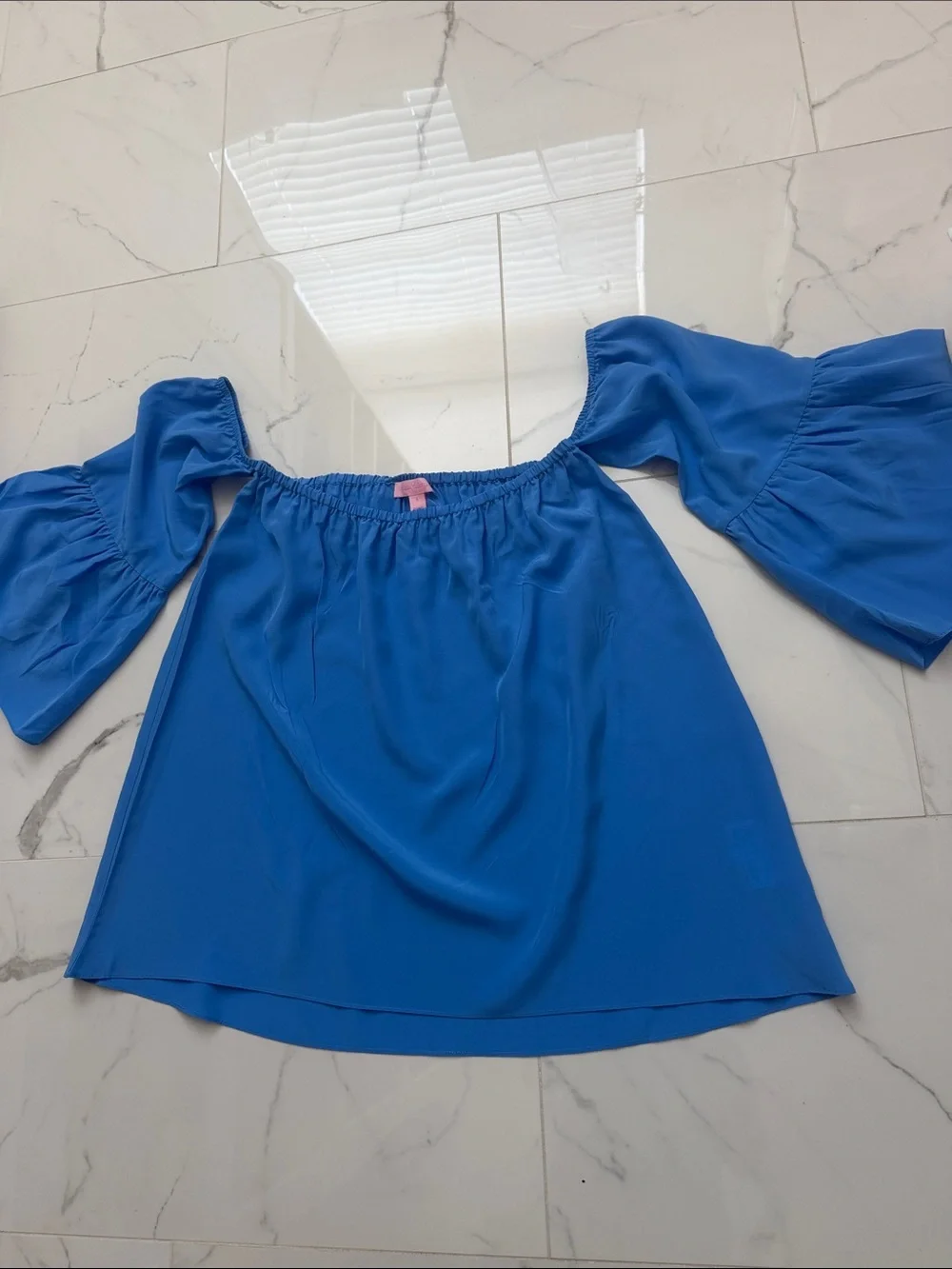 Lilly Pulitzer Sanilla Silk Off the Shoulder Blouse -Blue- Size S
